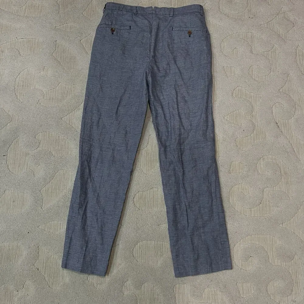 Brooks Brothers Pants Mens 32x30 Plaid Blue Irish Linen Clark Baird McNutt Chino